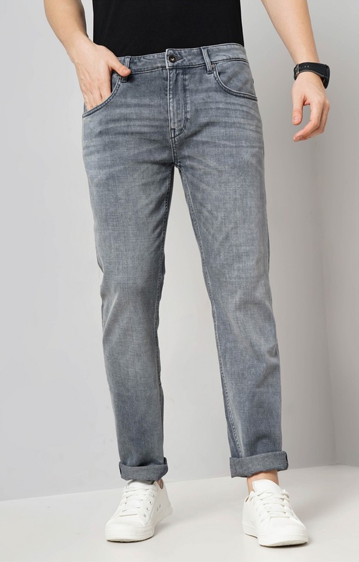 celio | Celio Men Grey Solid Straight Fit Cotton Twill Denim Soft Touch Jeans