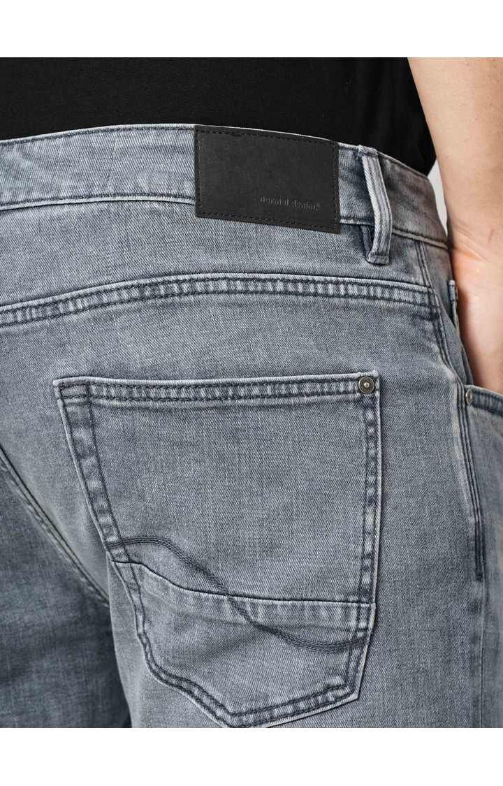 Celio Men Grey Solid Straight Fit Cotton Twill Denim Soft Touch Jeans