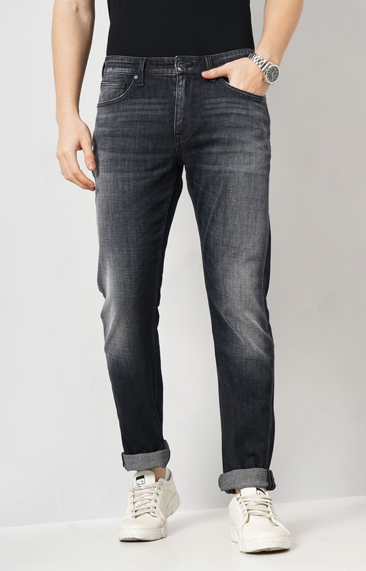 celio | Celio Men Black Solid Straight Fit Cotton Twill Denim Soft Touch Jeans