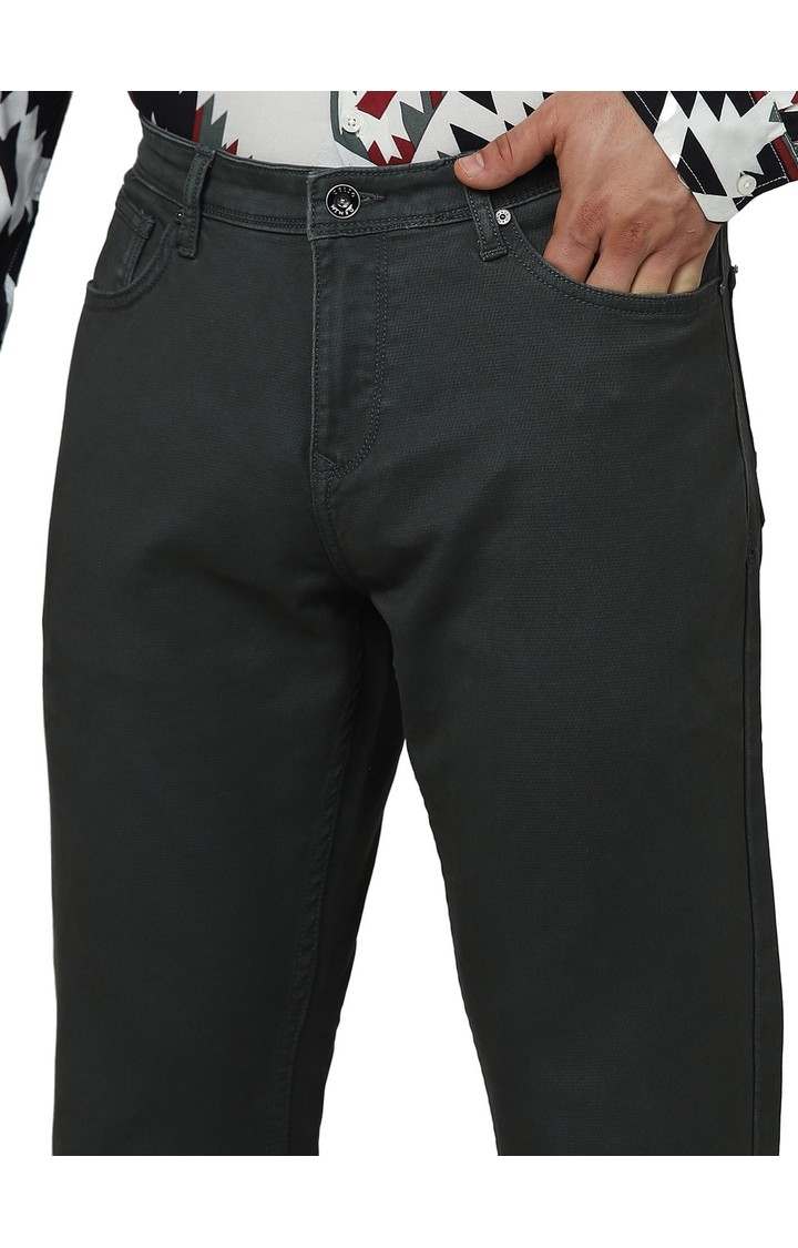 Celio Men Olive Solid Slim Fit Cotton Knit Denim Jeans