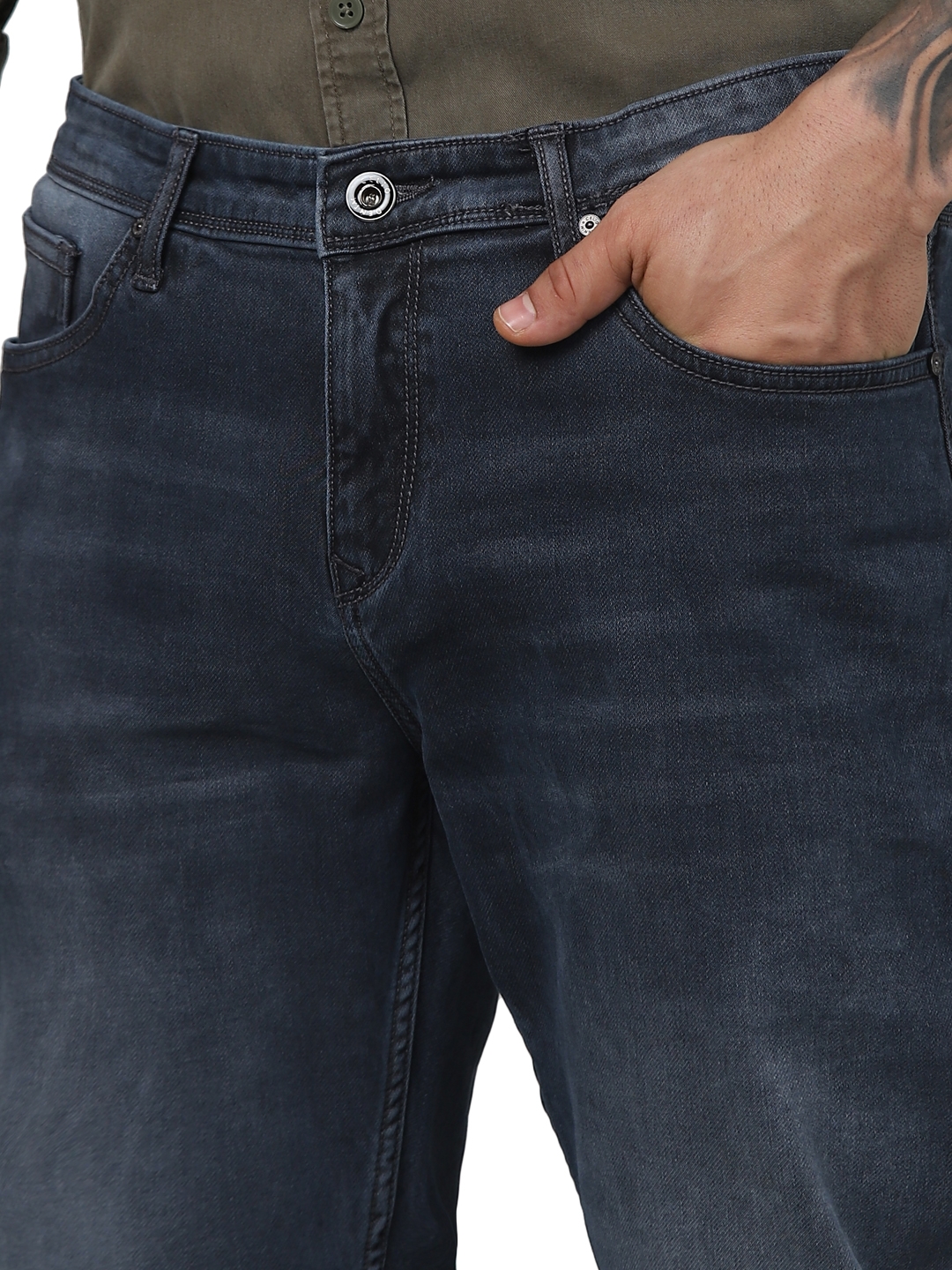 Celio Men Grey Solid Slim Fit Cotton Knit Denim Jeans