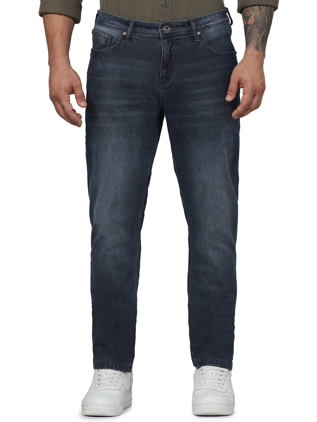 Celio Men Grey Solid Slim Fit Cotton Knit Denim Jeans