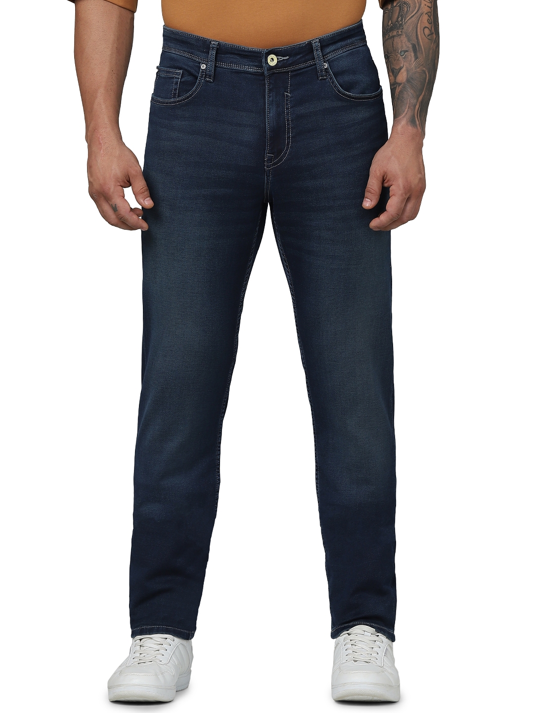 celio | Celio Men Blue Solid Slim Fit Cotton Knit Denim Jeans