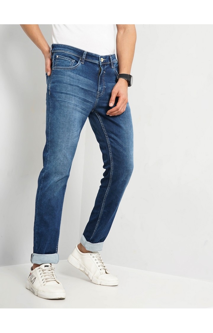 Celio Men Blue Solid Slim Fit Cotton Jeans