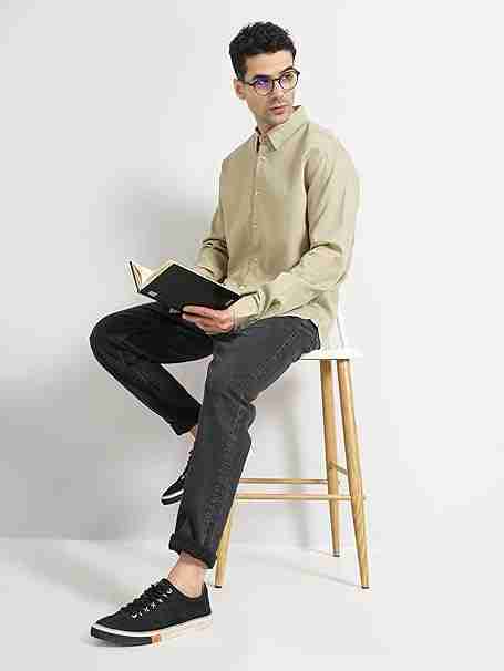 CELIO MENS CASUAL SHIRT F/S FATEXTURE GREEN