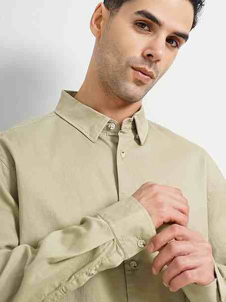 CELIO MENS CASUAL SHIRT F/S FATEXTURE GREEN