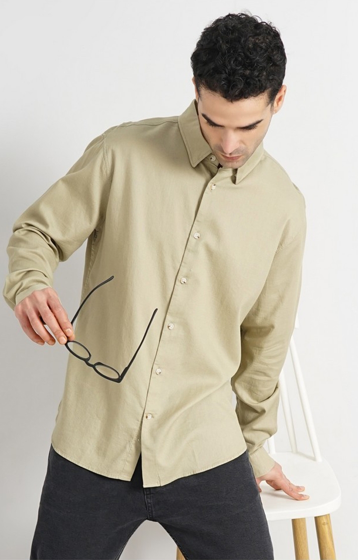 celio | Celio Men Green Solid Regular Fit Cotton Casual Shirt