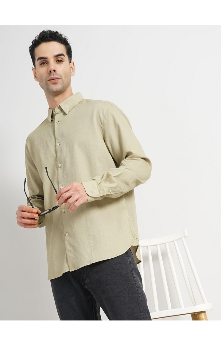 Celio Men Green Solid Regular Fit Cotton Casual Shirt