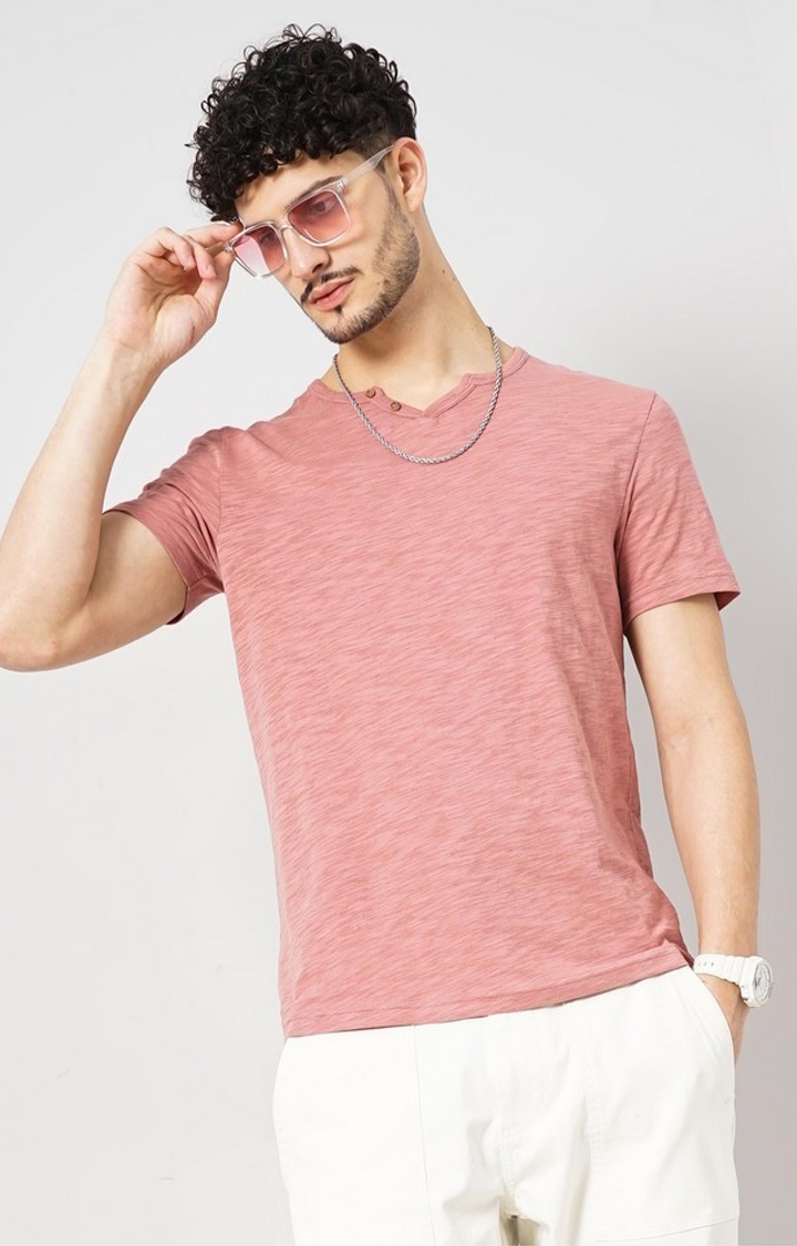 celio | Celio Men Pink Solid Regular Fit Cotton Fashion Tshirt