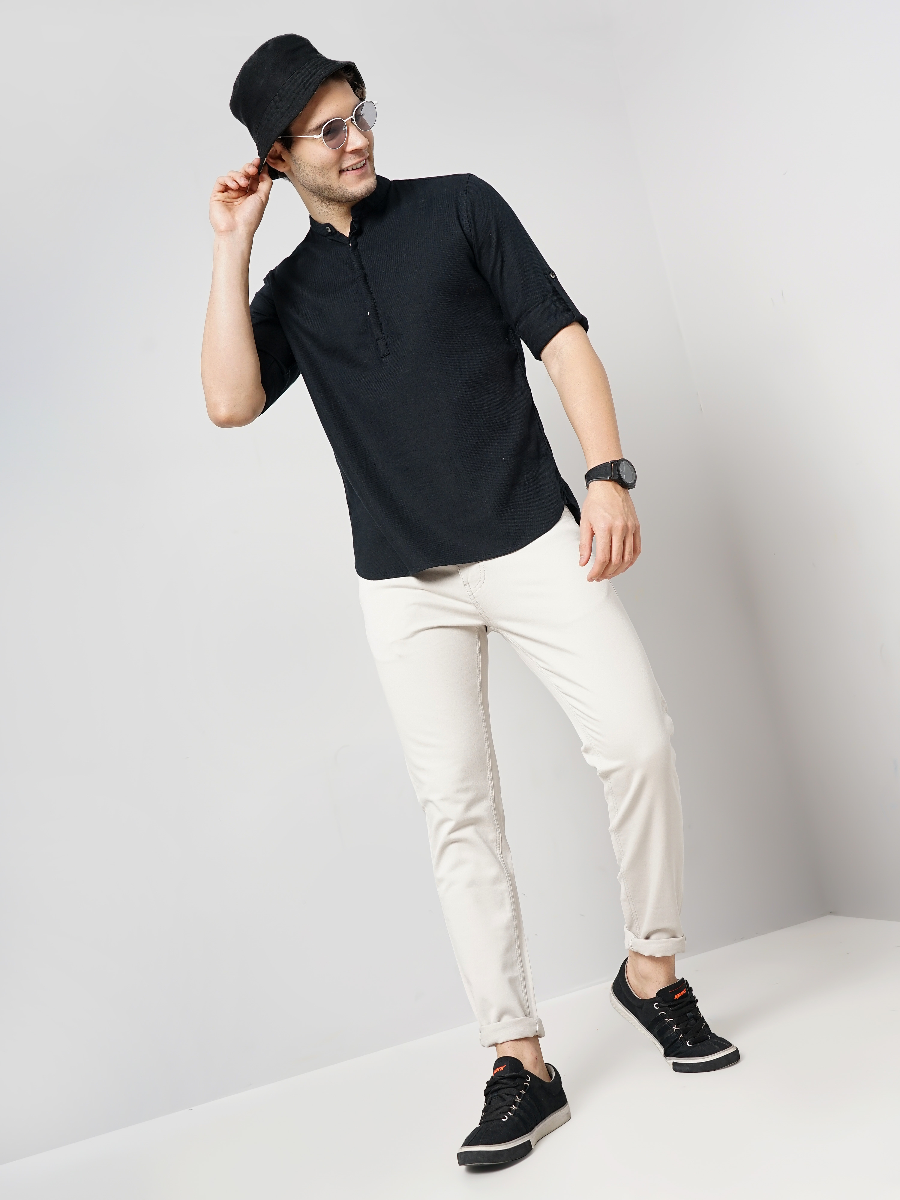 Celio Men Black Solid Regular Fit Cotton Contemporary Shirt