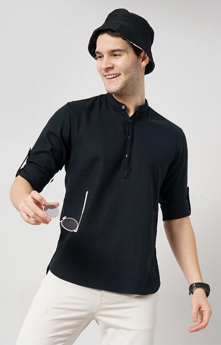 celio | Celio Men Black Solid Regular Fit Cotton Contemporary Shirt