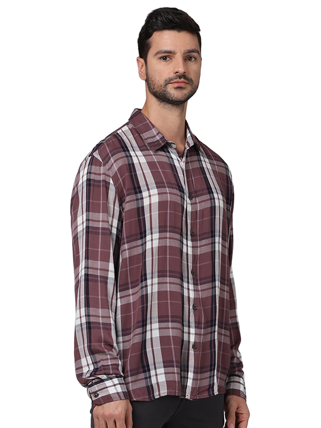 Celio Men Purple Checked Regular Fit Viscose Rayon Soft Touch Casual Shirt