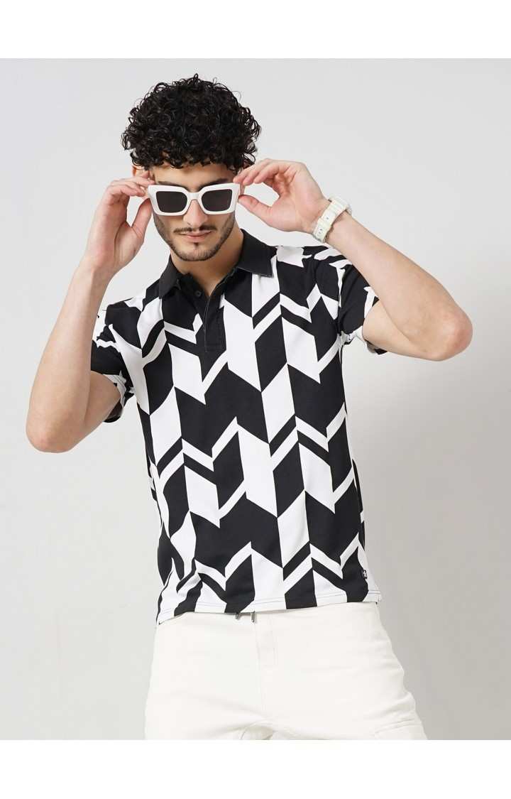 Celio Men Black Printed Regular Fit Cotton All Over Print Tshirt