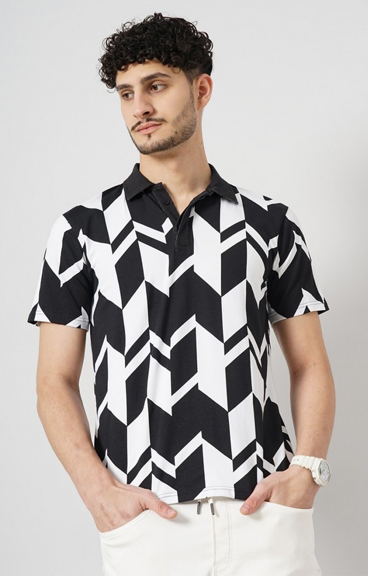 Celio Men Black Printed Regular Fit Cotton All Over Print Tshirt