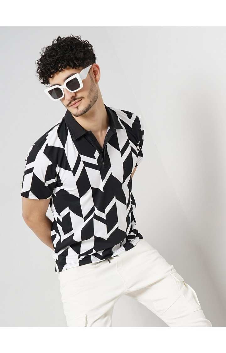 Celio Men Black Printed Regular Fit Cotton All Over Print Tshirt