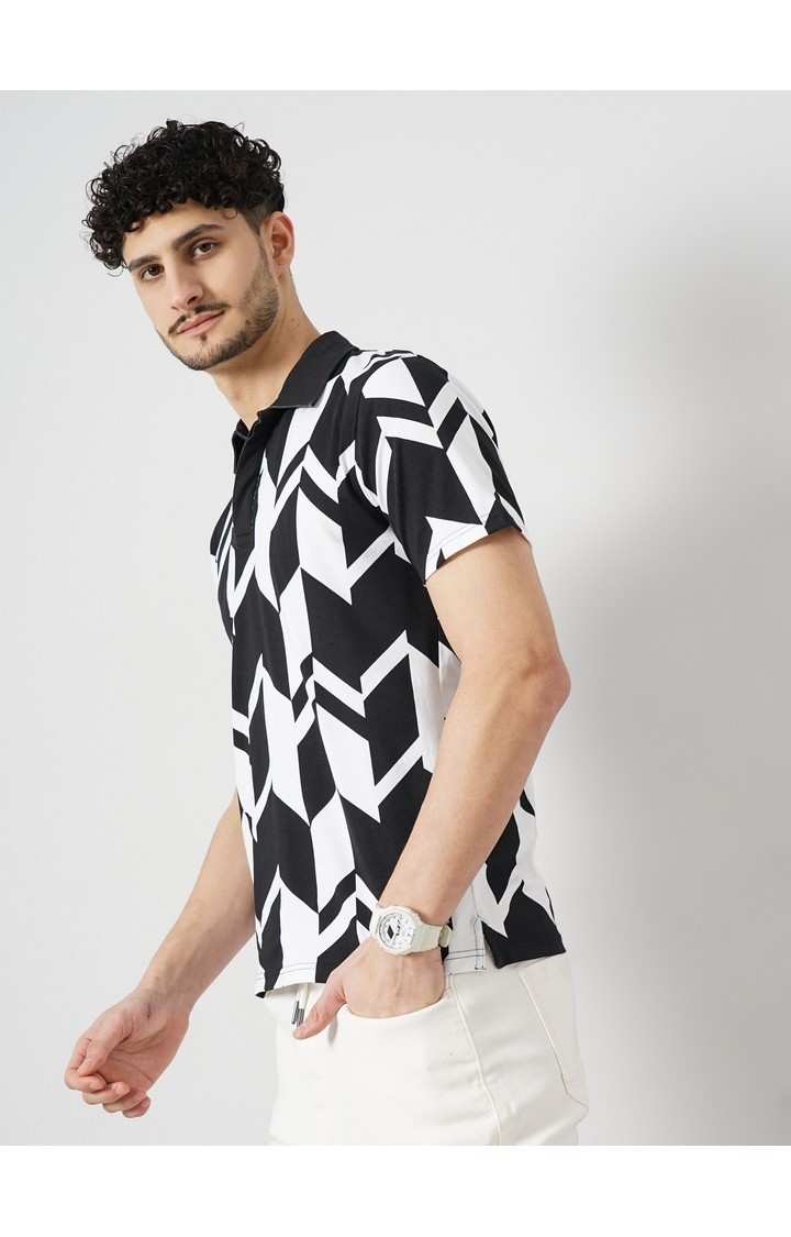 Celio Men Black Printed Regular Fit Cotton All Over Print Tshirt