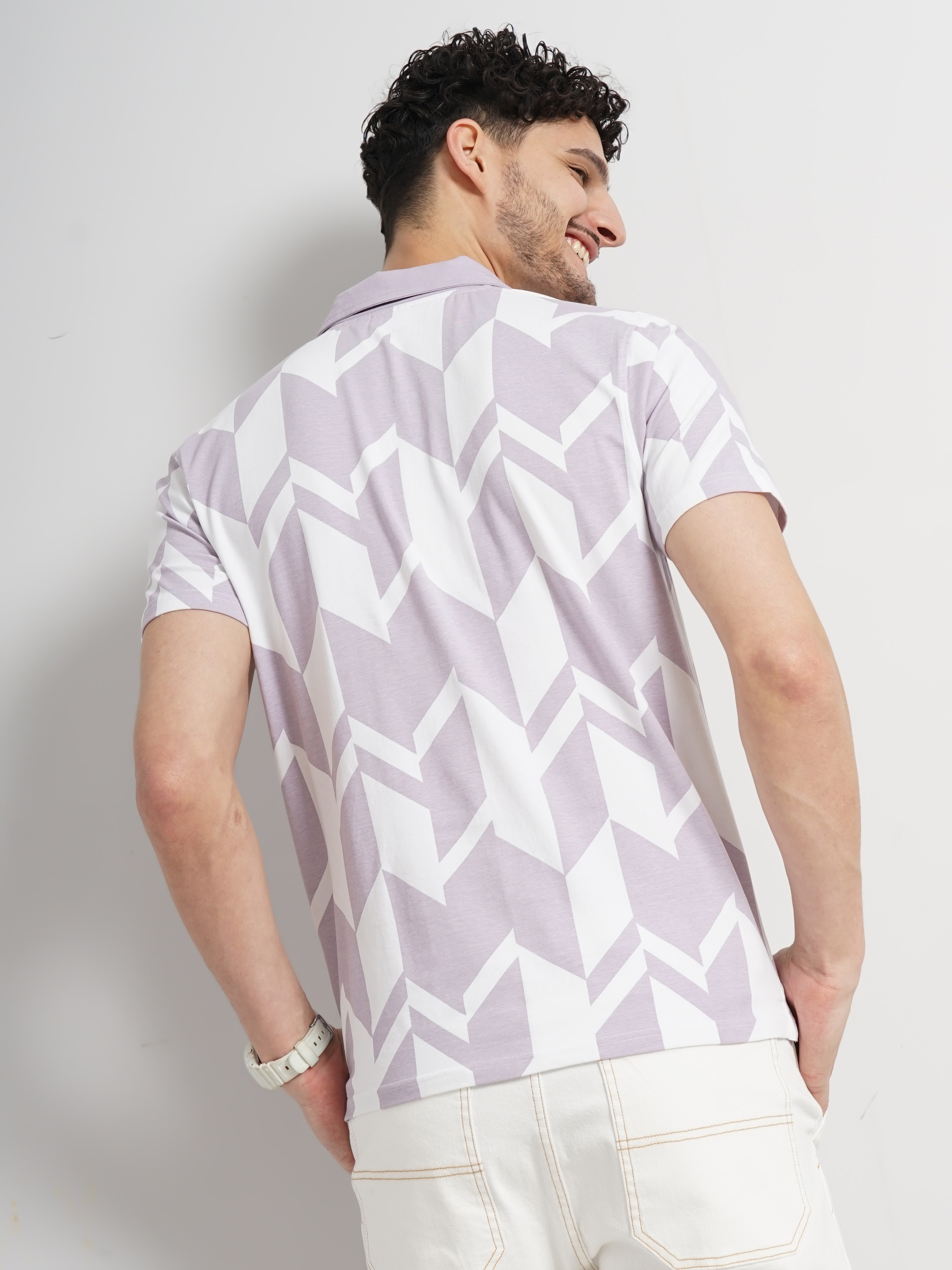 celio | Celio Men Purple Printed Regular Fit All Over Print Cotton Jersey Tshirt