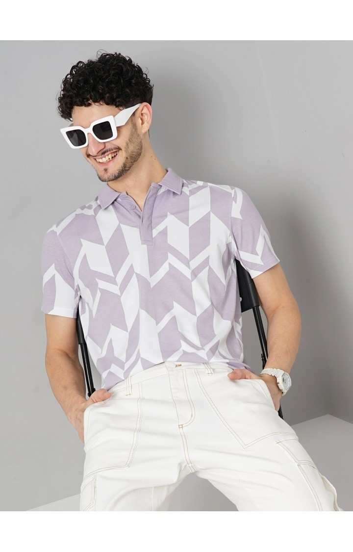 Celio Men Purple Printed Regular Fit All Over Print Cotton Jersey Tshirt