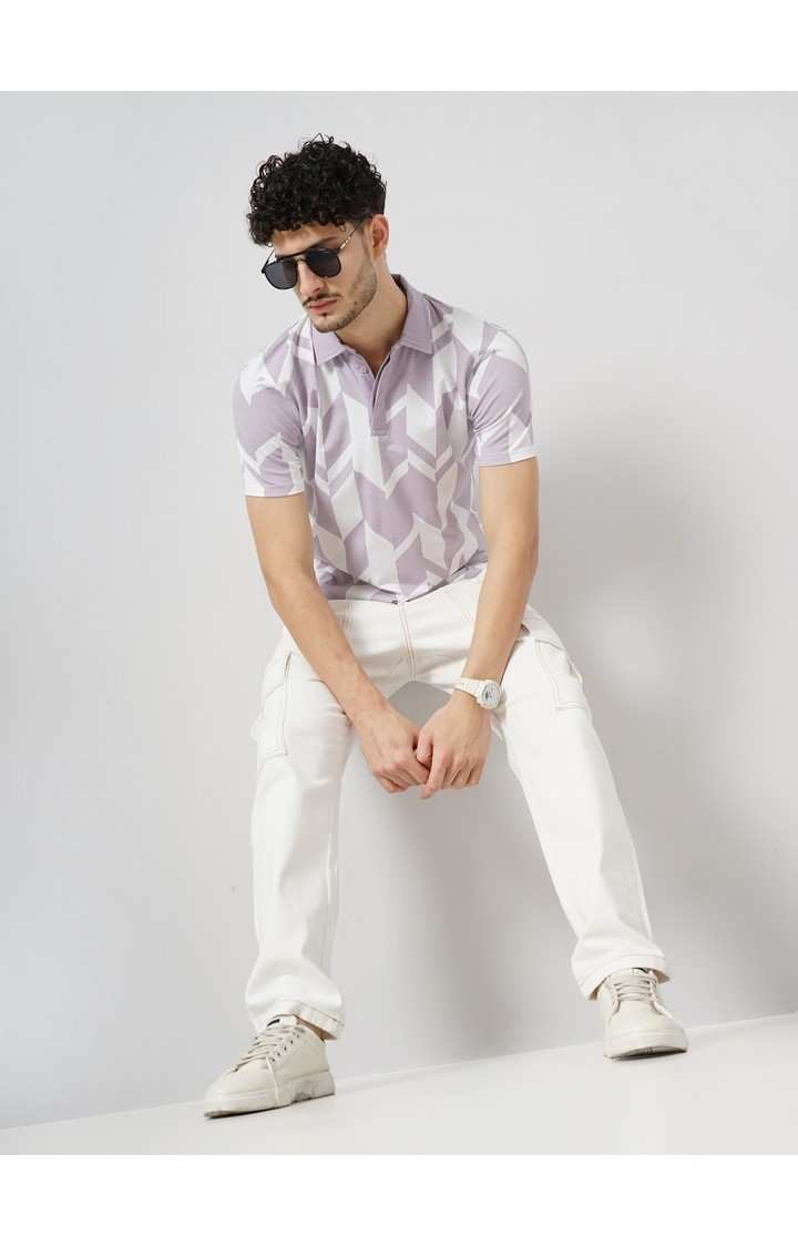 Celio Men Purple Printed Regular Fit All Over Print Cotton Jersey Tshirt