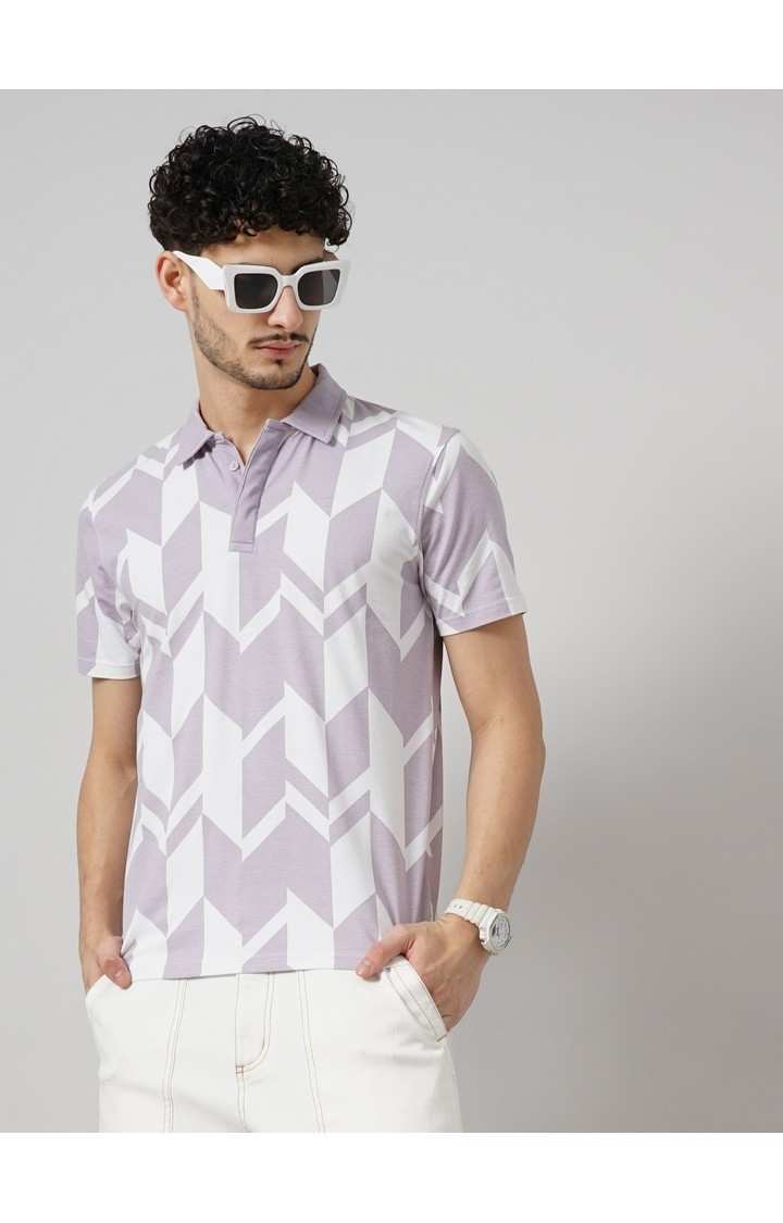 Celio Men Purple Printed Regular Fit All Over Print Cotton Jersey Tshirt