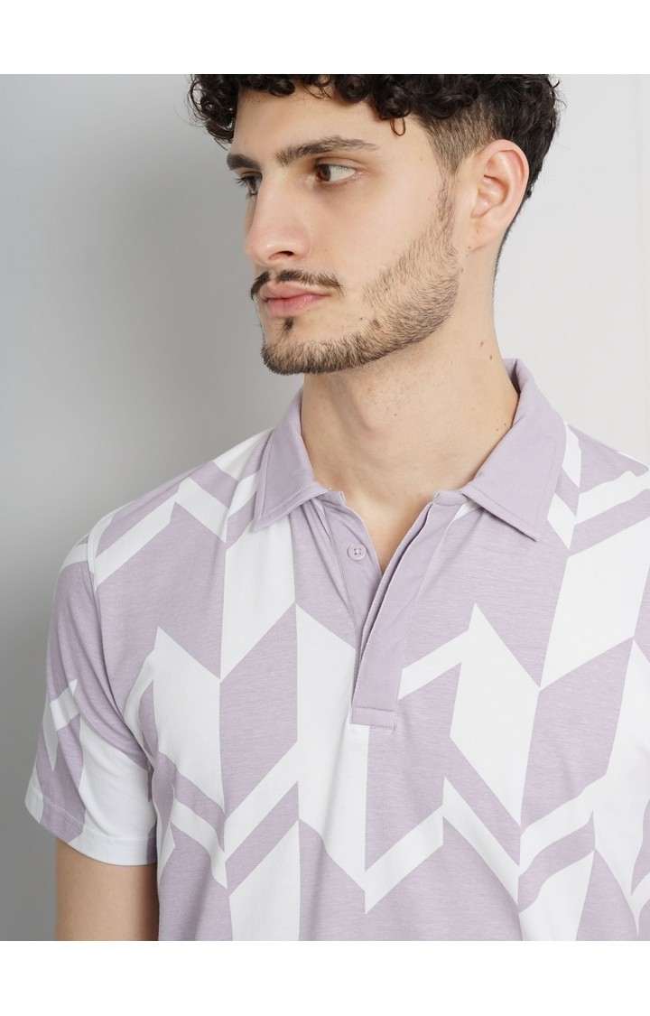 Celio Men Purple Printed Regular Fit All Over Print Cotton Jersey Tshirt