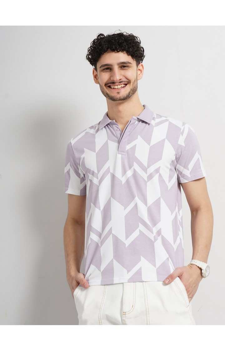 Celio Men Purple Printed Regular Fit All Over Print Cotton Jersey Tshirt