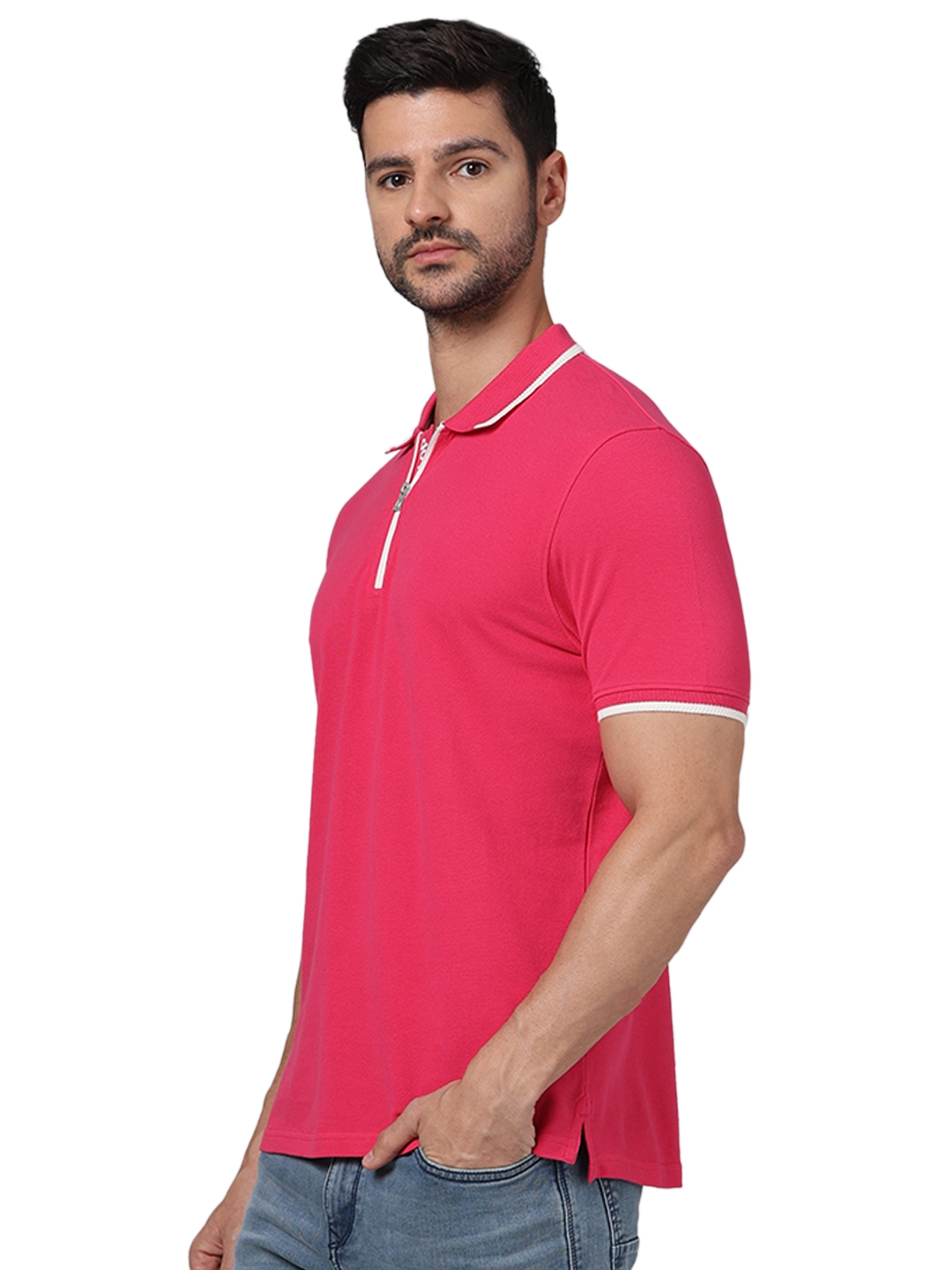 Celio Men Pink Solid Regular Fit Cotton Fashion Polo Tshirt