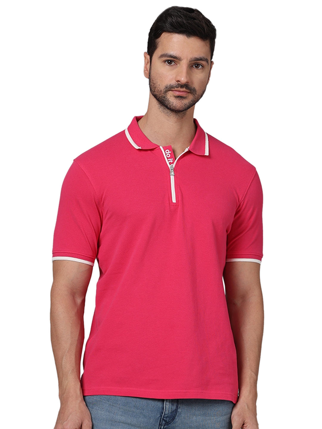 celio | Celio Men Pink Solid Regular Fit Cotton Fashion Polo Tshirt