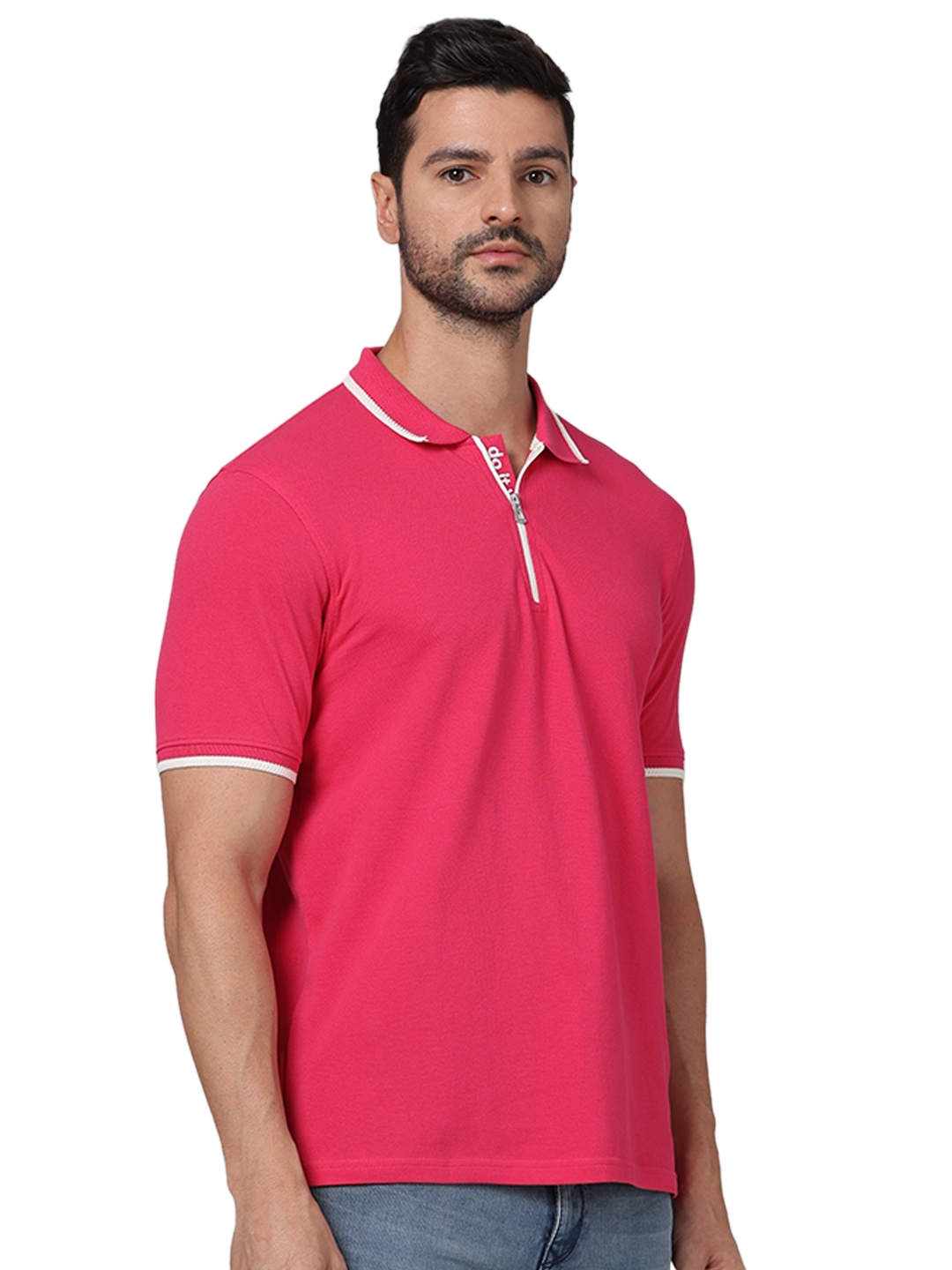 Celio Men Pink Solid Regular Fit Cotton Fashion Polo Tshirt
