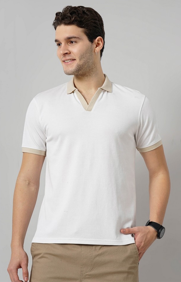 celio | Celio Men White Solid Regular Fit Cotton Fashion Polo Tshirts