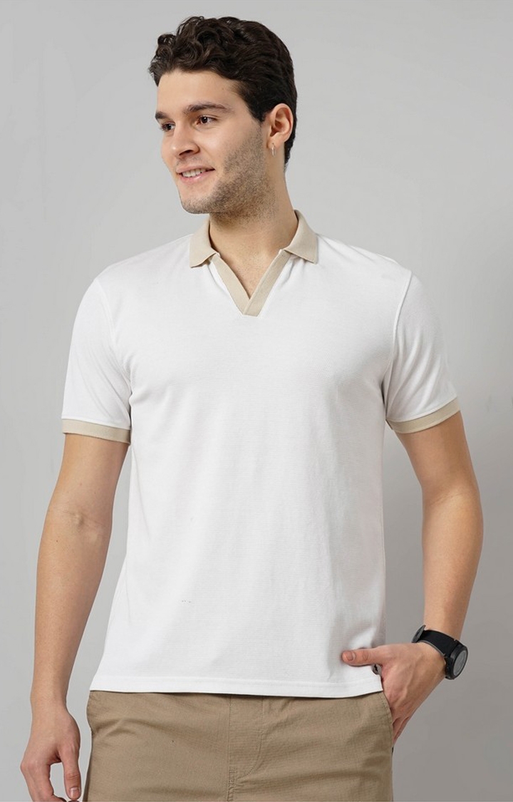 Celio Men White Solid Regular Fit Cotton Fashion Polo Tshirts