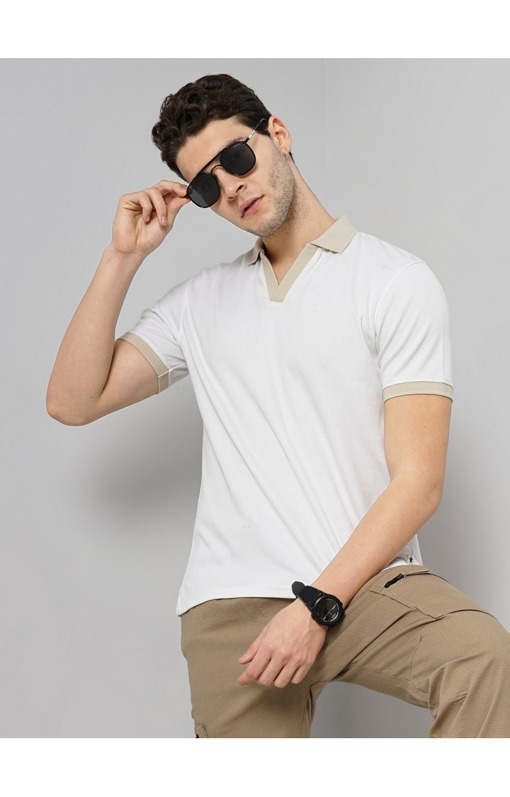 Celio Men White Solid Regular Fit Cotton Fashion Polo Tshirts