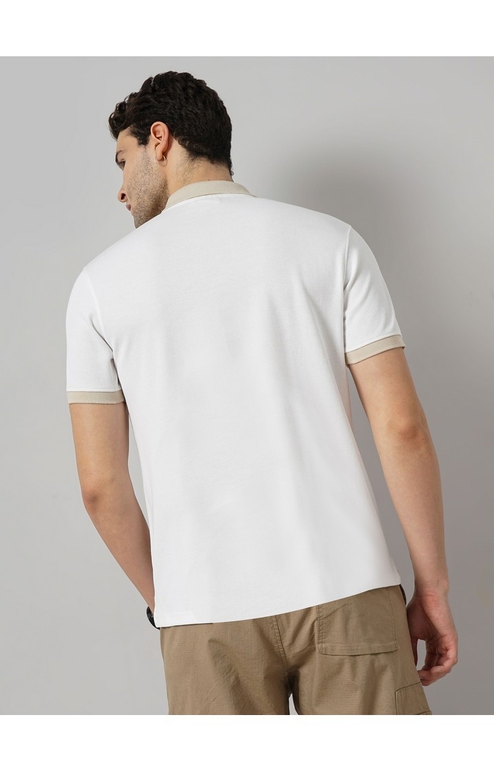 Celio Men White Solid Regular Fit Cotton Fashion Polo Tshirts