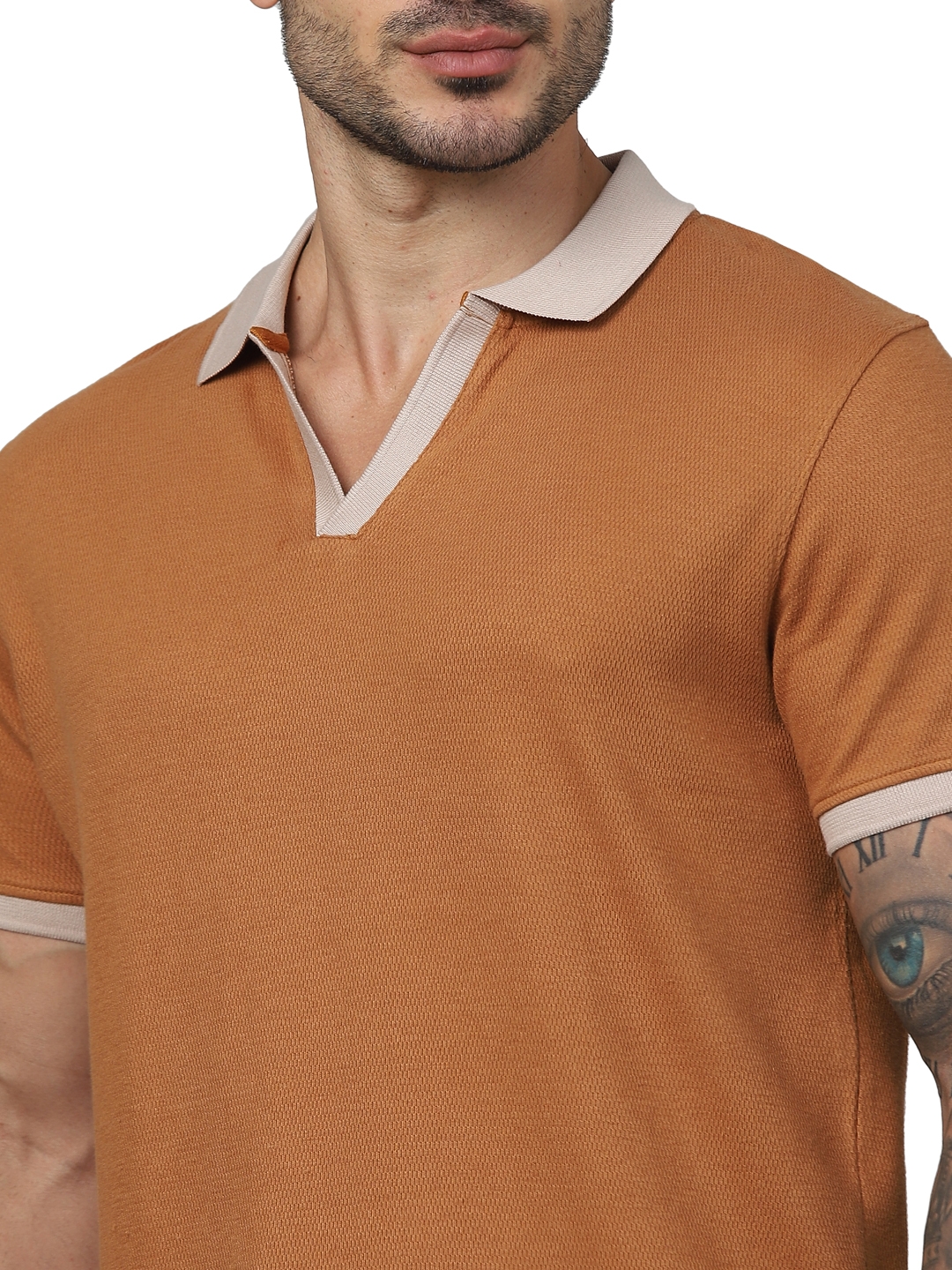 Celio Men Brown Solid Regular Fit Cotton Fashion Polo Tshirts