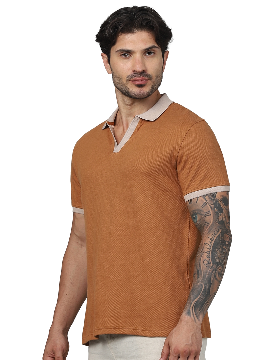 celio | Celio Men Brown Solid Regular Fit Cotton Fashion Polo Tshirts