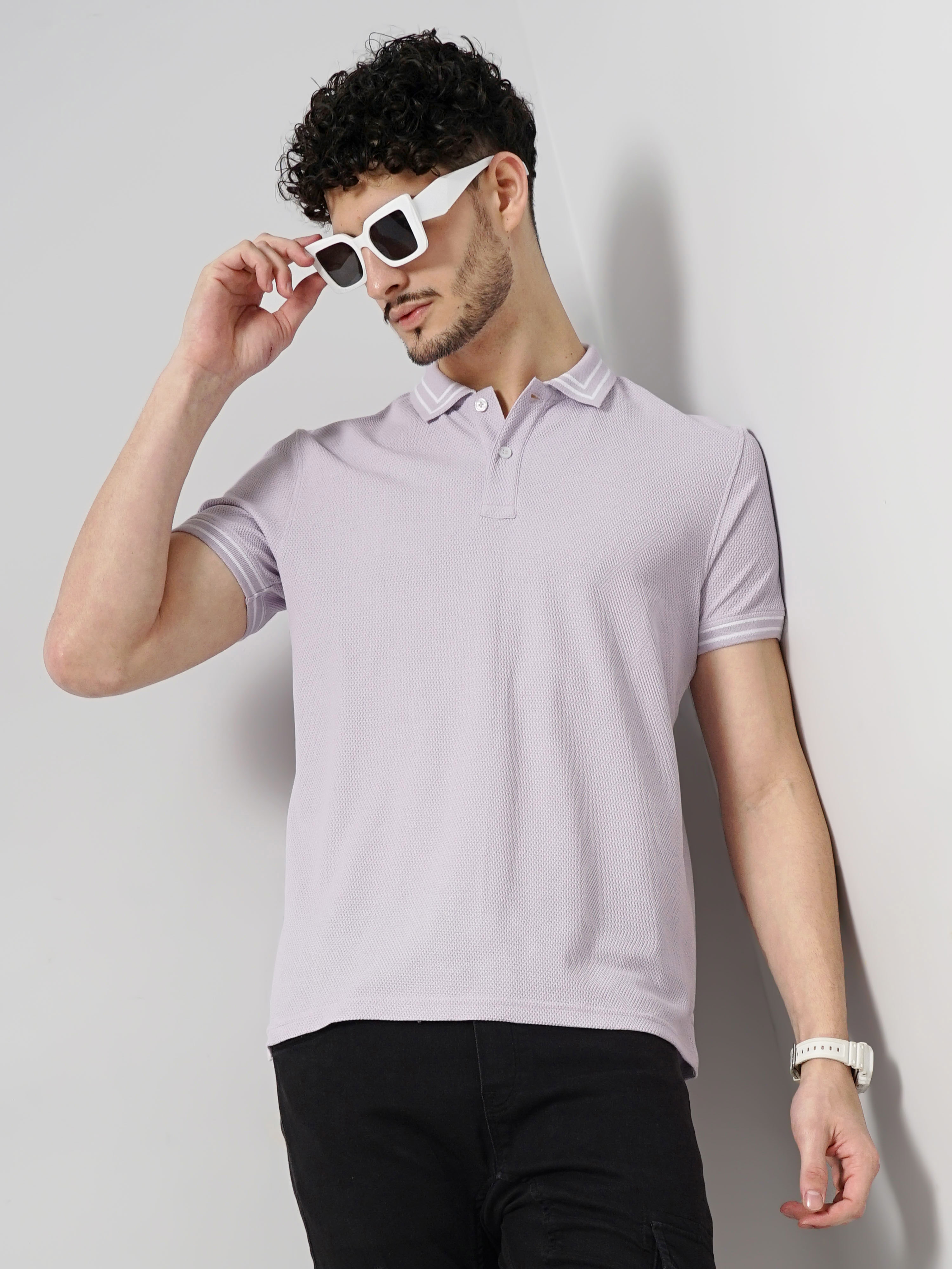 Celio Men Purple Solid Regular Fit Cotton Fashion Polo Tshirt