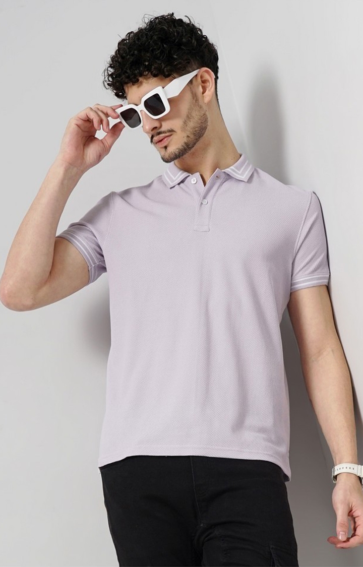celio | Celio Men Purple Solid Regular Fit Cotton Fashion Polo Tshirt