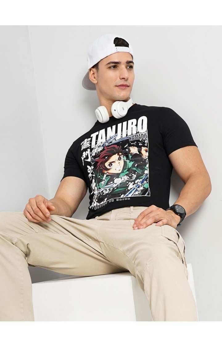 Demon Slayer - Black Round Neck Short Sleeves Cotton Tshirt XXS