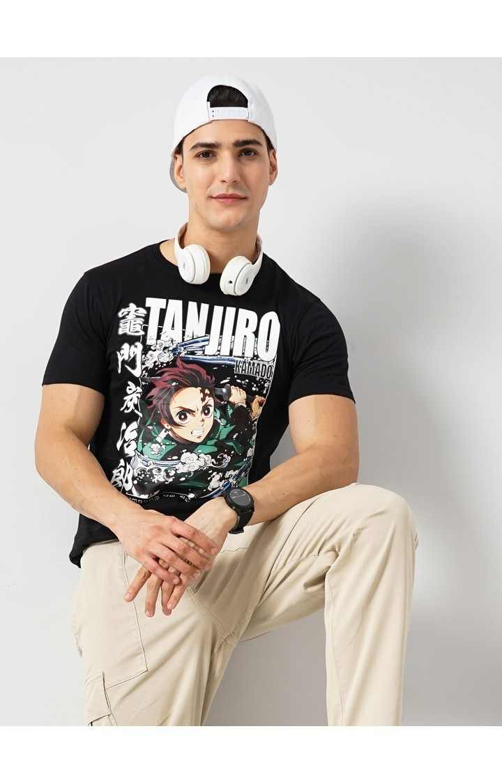 Demon Slayer - Black Round Neck Short Sleeves Cotton Tshirt XXS