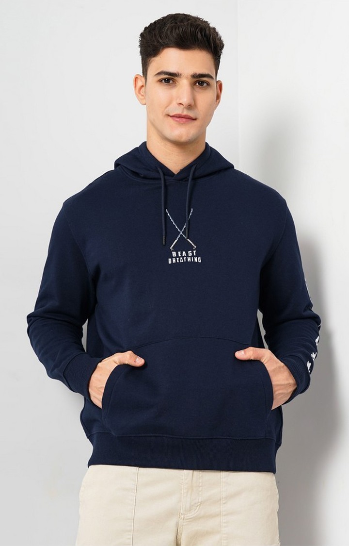 Demon Slayer - Navy Graphic Printed Cotton Hooded Sweatshirt XS