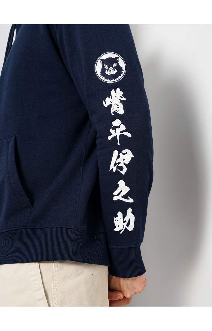Demon Slayer - Navy Graphic Printed Cotton Hooded Sweatshirt XS