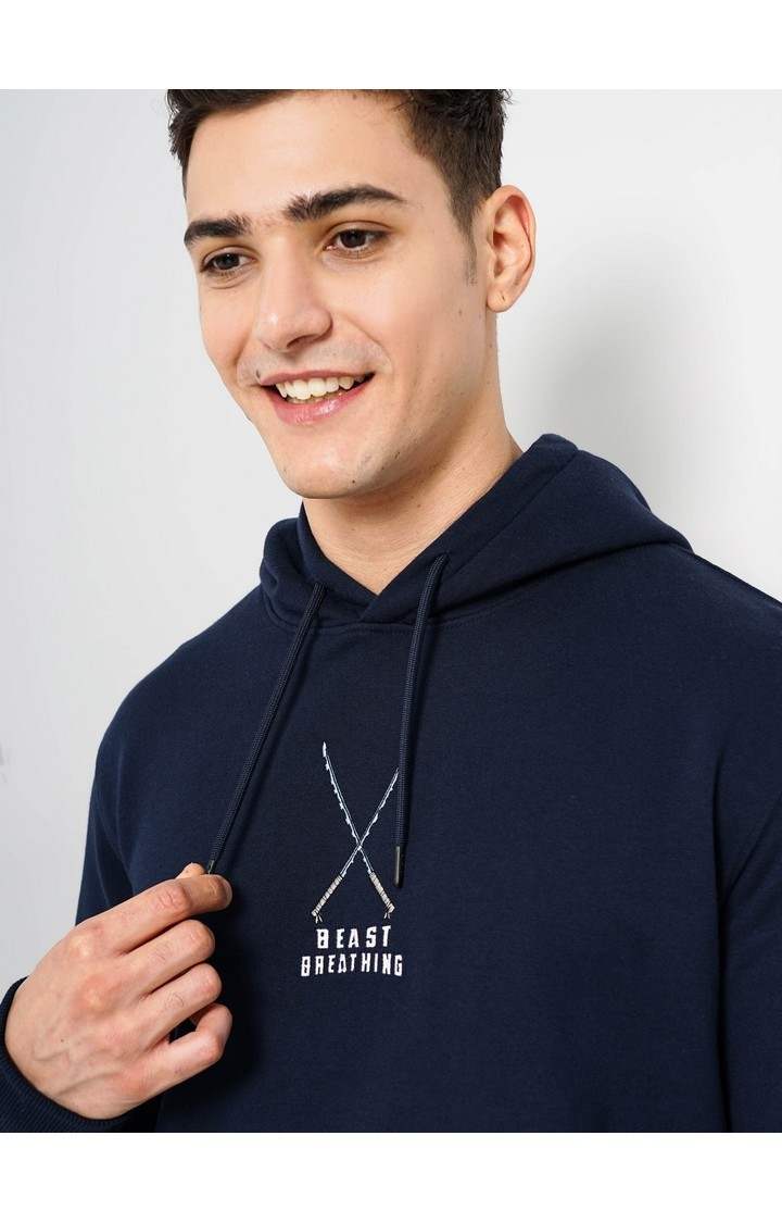 Demon Slayer - Navy Graphic Printed Cotton Hooded Sweatshirt XS