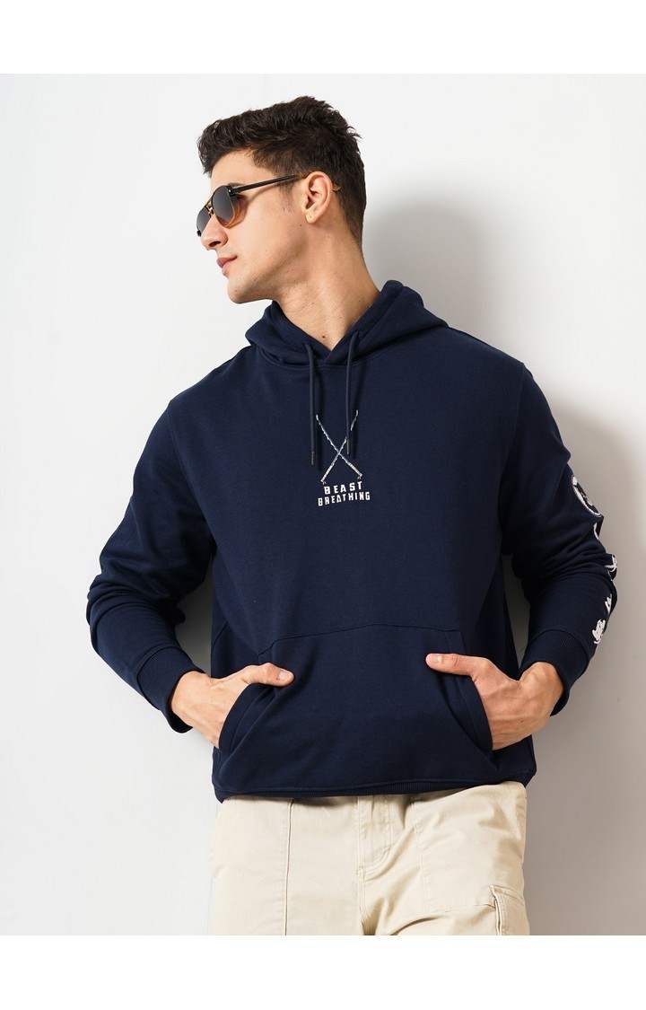 Demon Slayer - Navy Graphic Printed Cotton Hooded Sweatshirt XS