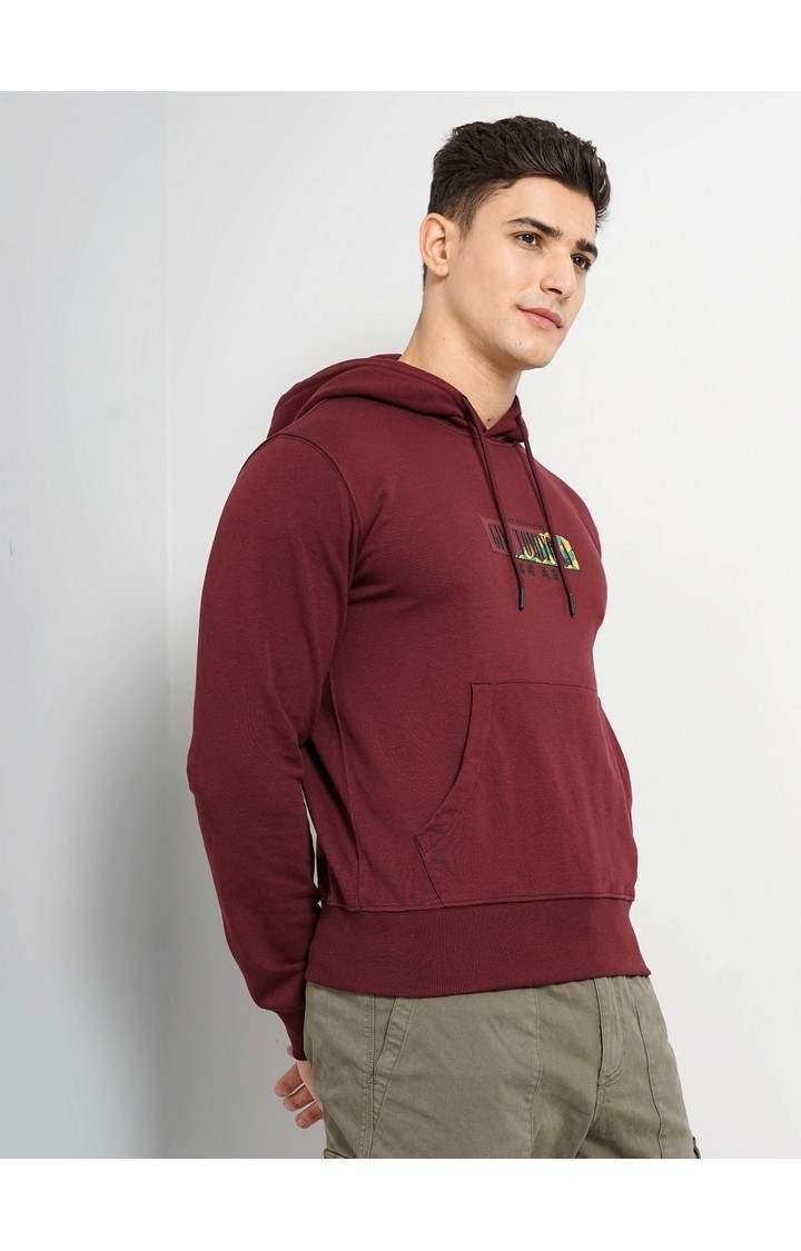 Demon Slayer - Burgundy Graphic Printed Cotton Hooded Sweatshirt XS