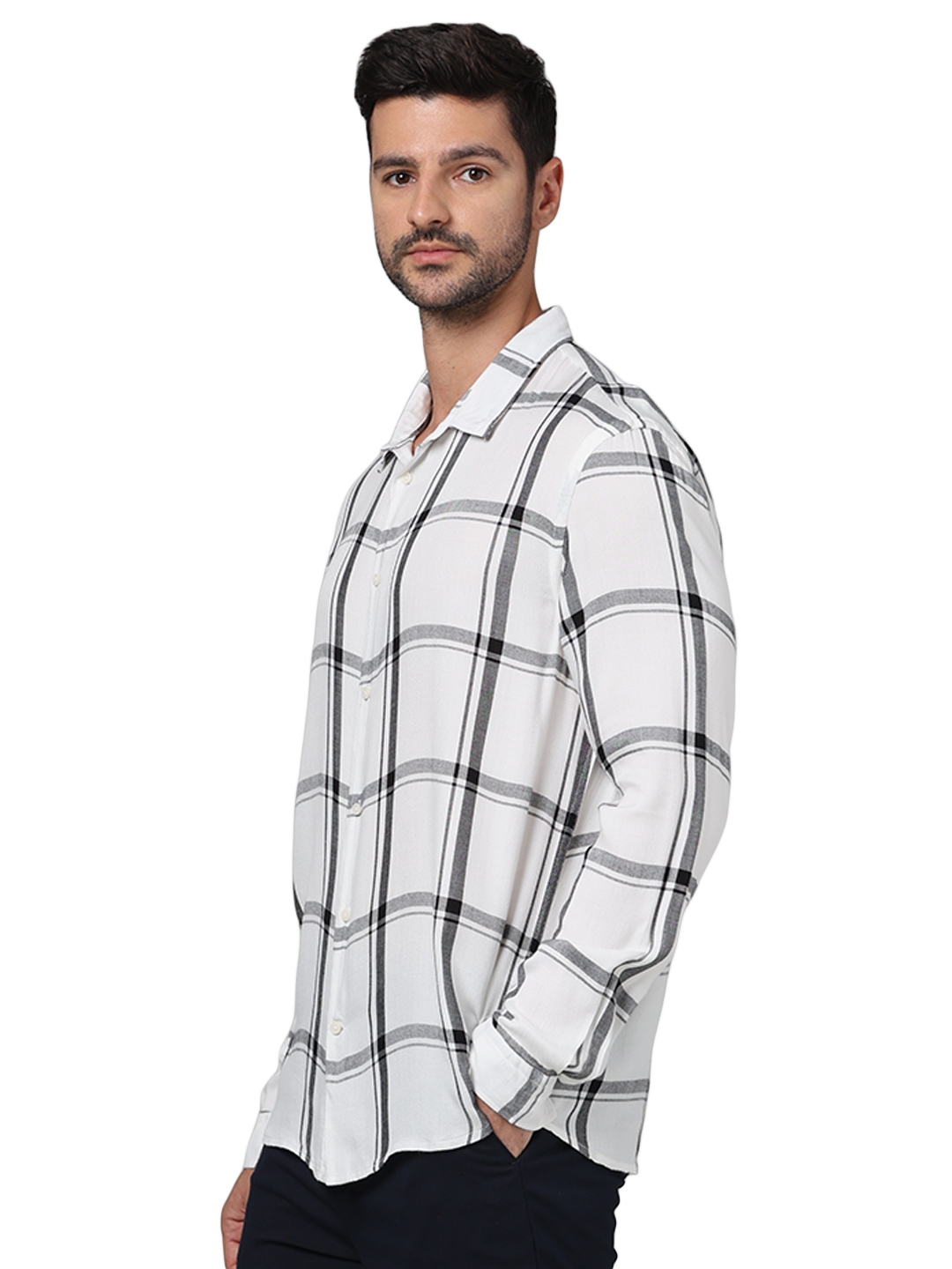 Celio Men Beige Checked Regular Fit Viscose Rayon Soft Touch Casual Shirt