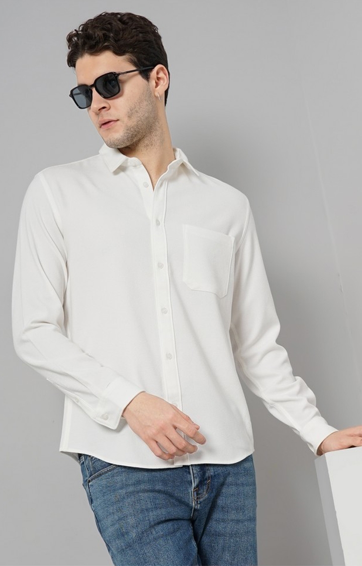 celio | Celio Men Off White Solid Regular Fit Polyester Overshirt Casual Shirt