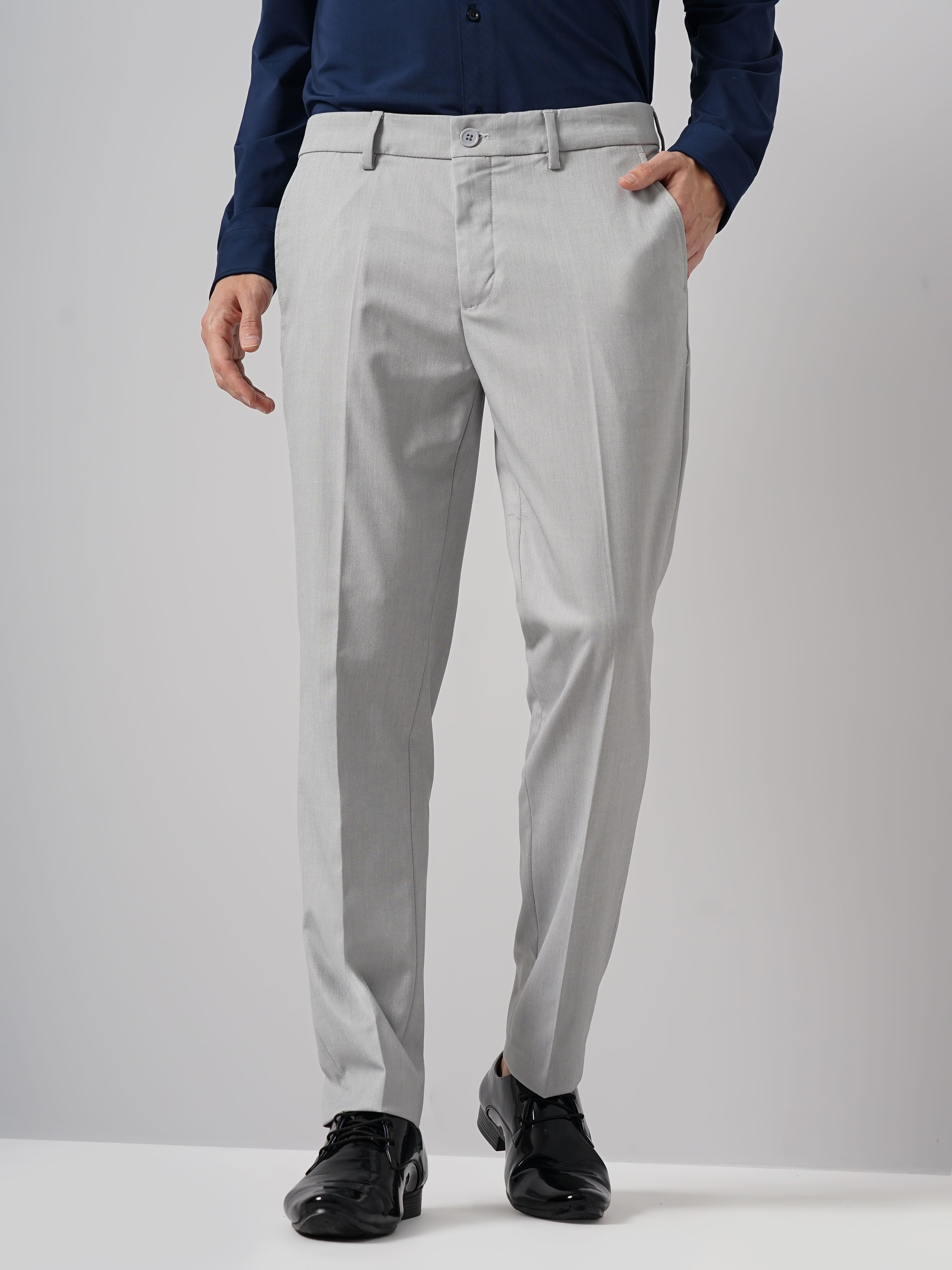 Buy STOP Grey Solid Polyester Viscose Stretch Slim Fit Mens Trousers |  Shoppers Stop