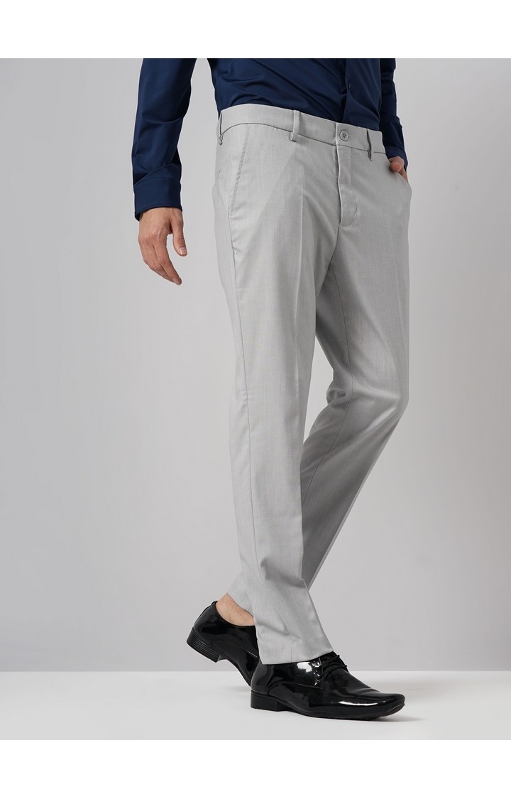 Celio Men Grey Solid Slim Fit Polyester Formal Trouser