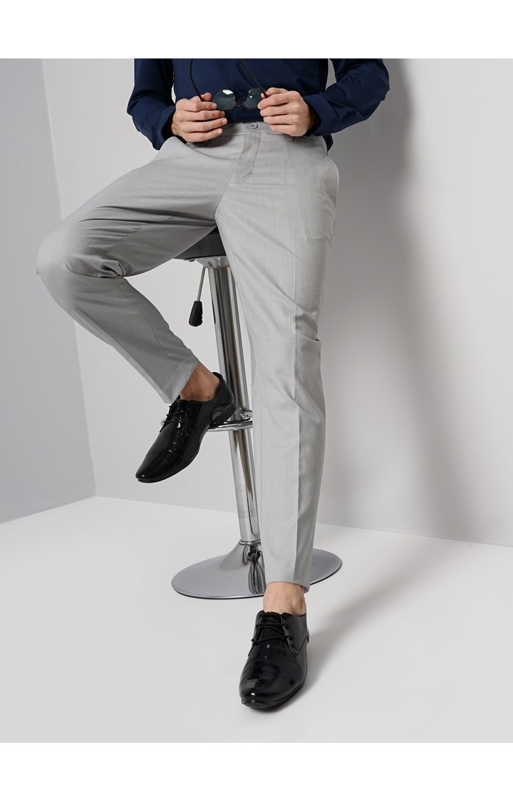 Celio Men Grey Solid Slim Fit Polyester Formal Trouser