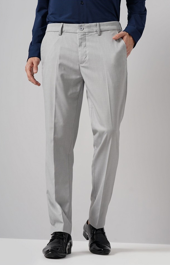 celio | Celio Men Grey Solid Slim Fit Polyester Formal Trouser